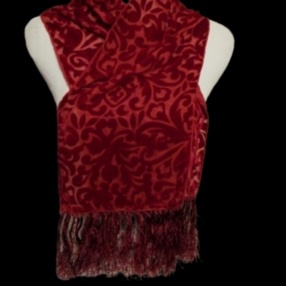 RED‎ flocked  Burn Out  Fringed scarf - Picture 4 of 4